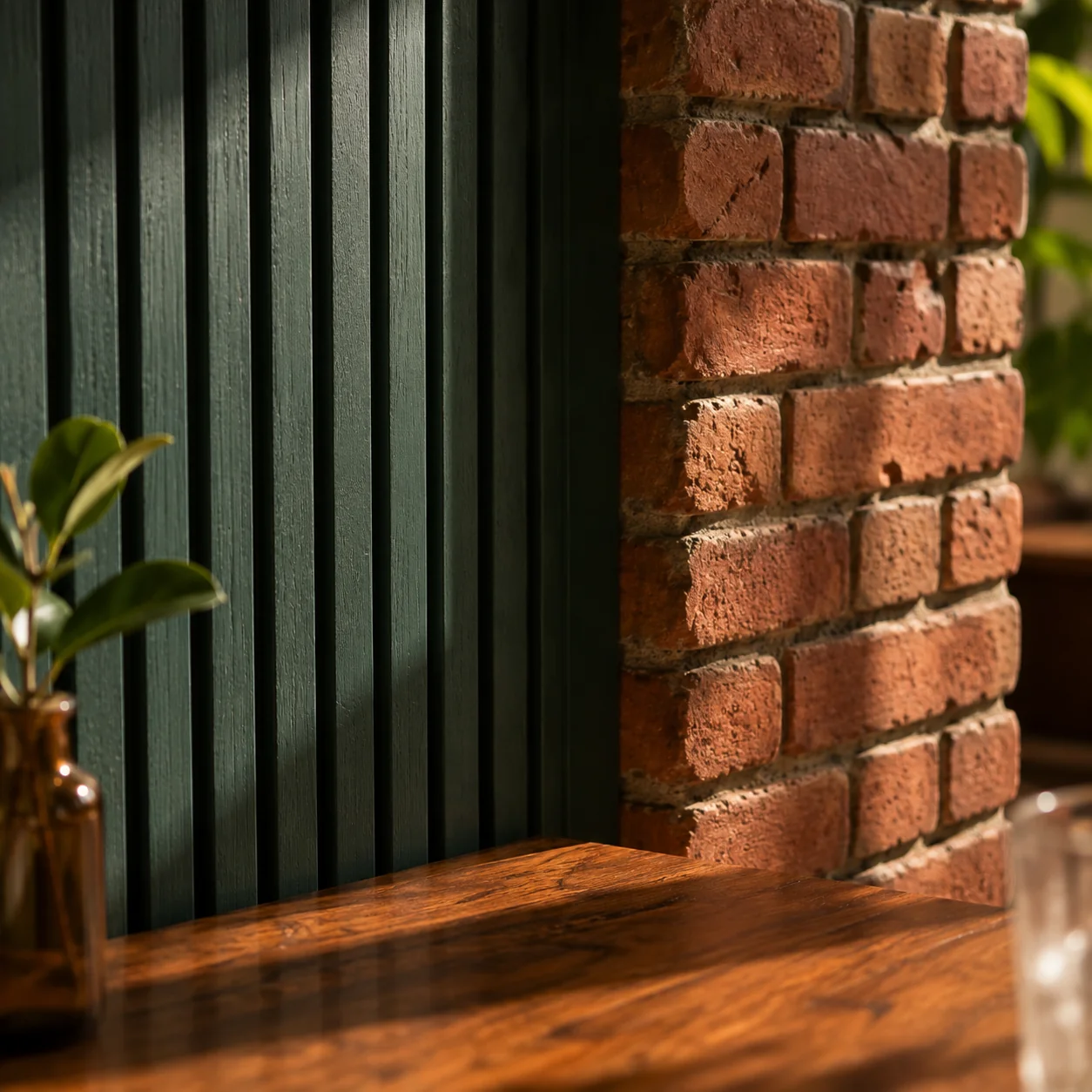Interior architectural detail and green paneling