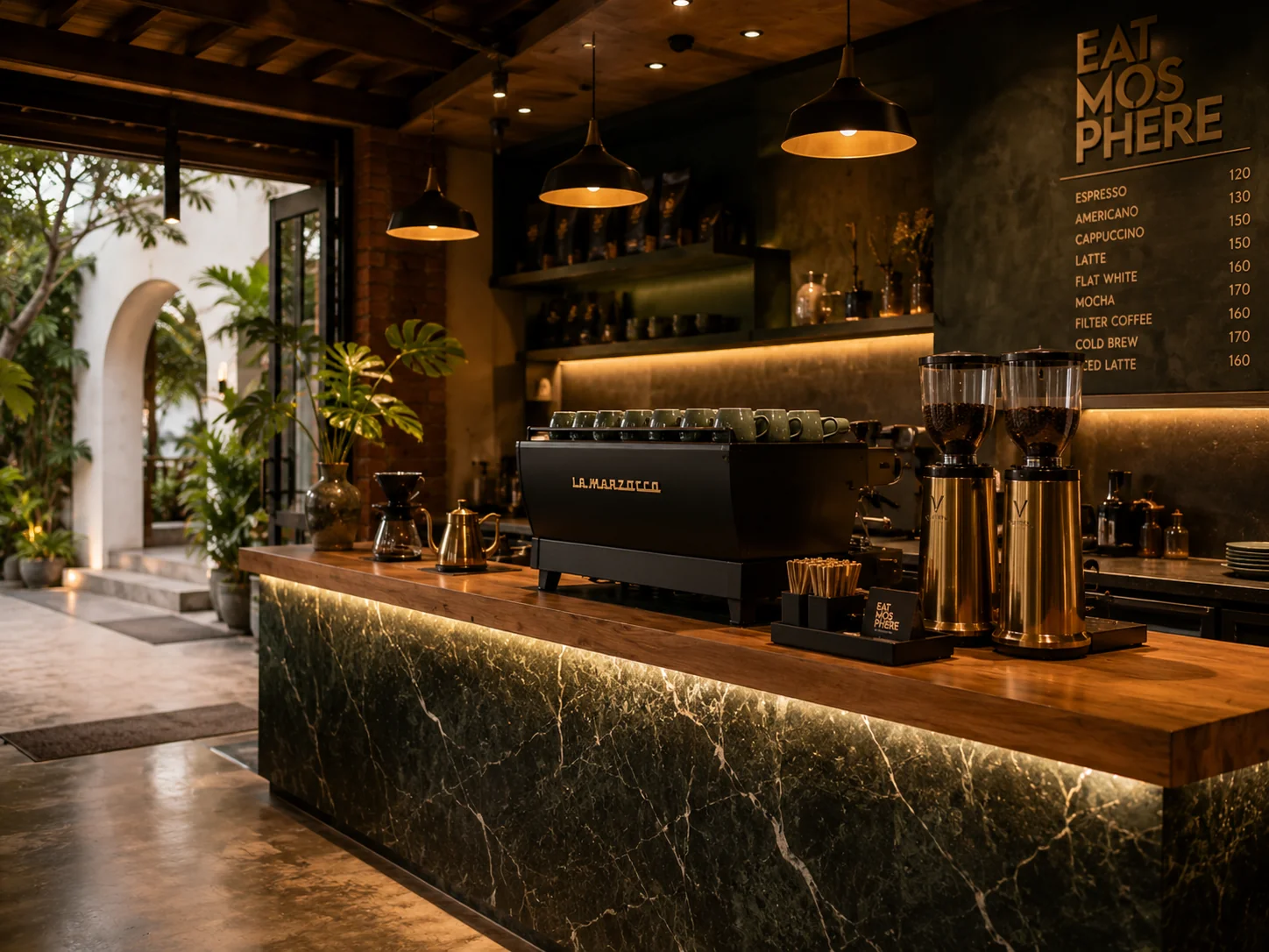 Espresso bar counter and barista station