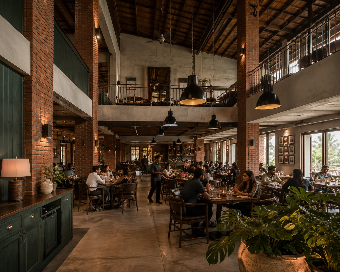Dining floor oak brick green panelling