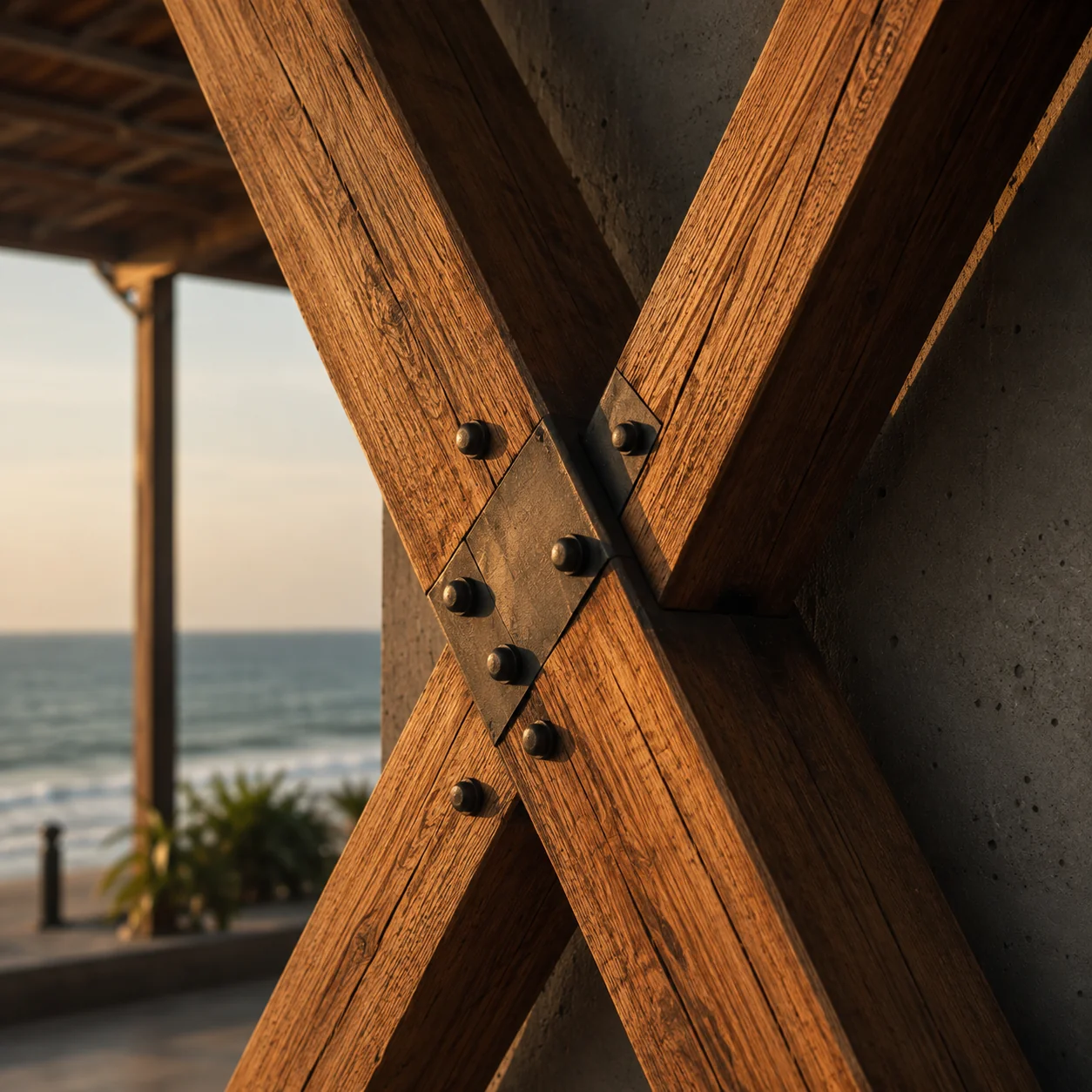 Architectural timber X-brace detail