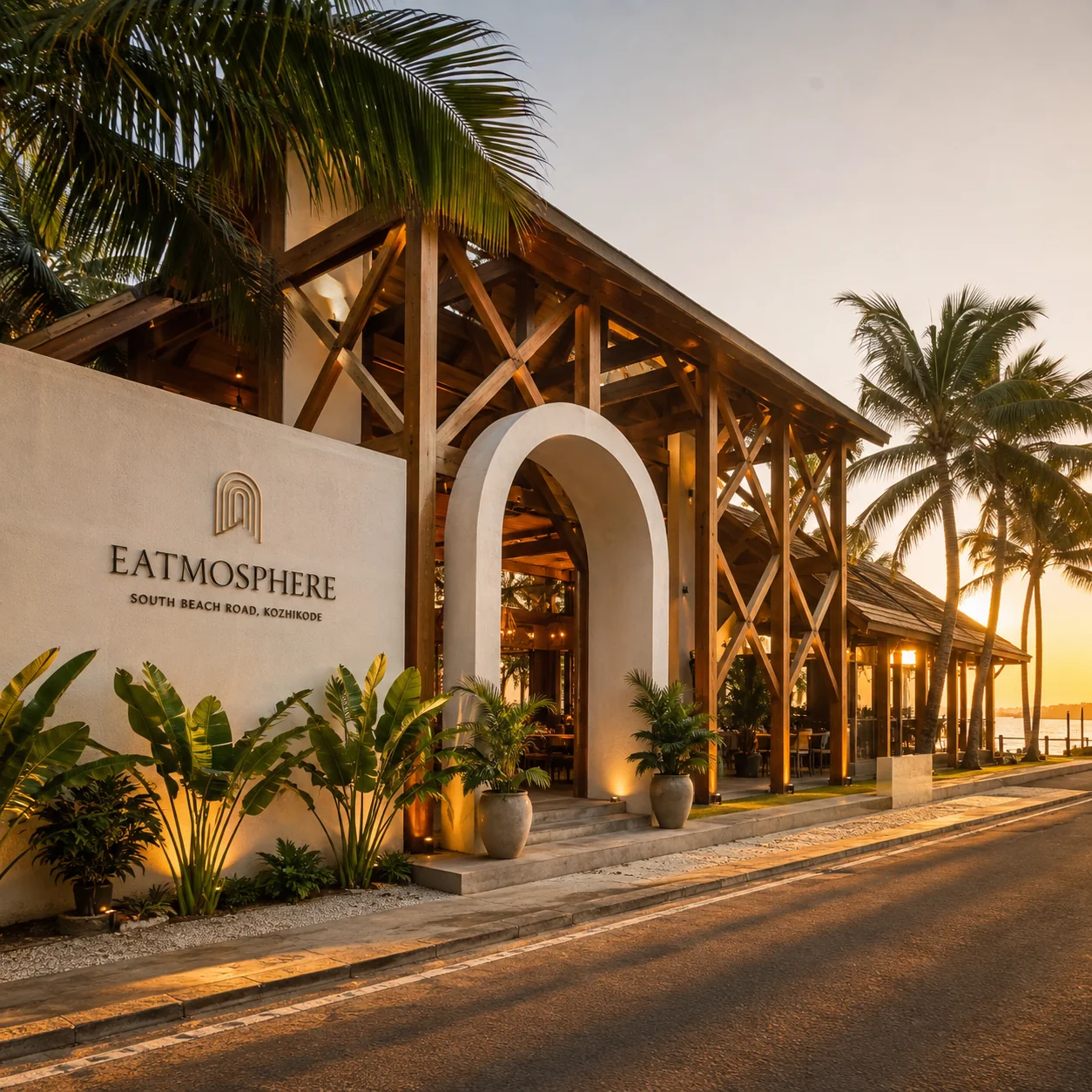 Exterior architecture of Eatmosphere on South Beach Road Kozhikode